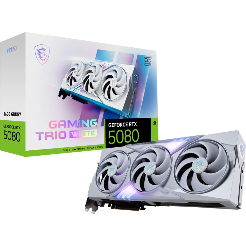 MSI Graphics Card|MSI|NVIDIA GeForce RTX 5080|16 GB|GDDR7|256 bit|PCIE 5.0 16x|Dual Slot Fansink|1xHDMI|3xDisplayPort|508016GGAMTRIOOCWHI