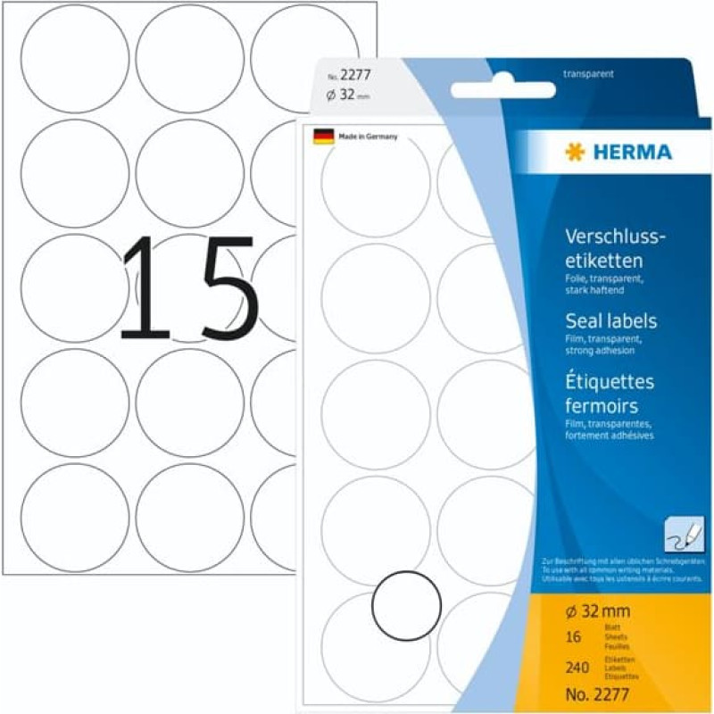 Herma Seal Labels transparent 32 16 Sheets 111x170 240 pcs. 2277