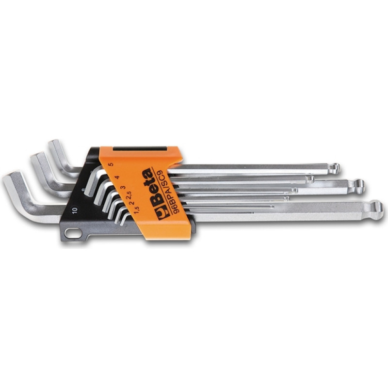 Beta HEXAGON WRENCHES / RIGHT ANGLE LIN WRENCHES WITH BALL NOSE BIT, SHORT ARM 9PCS 1 5-10MM