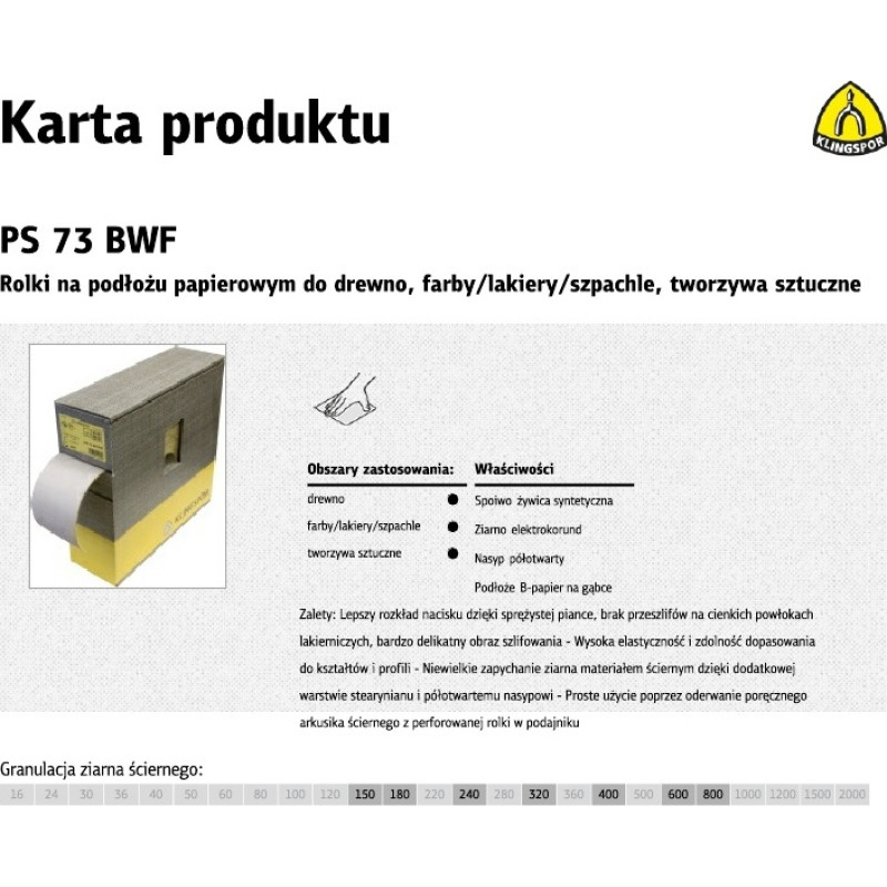Klingspor ROLKA NA PODŁOŻU PAPIEROWYM PS73BWF 115mm gr.240  (25mb)