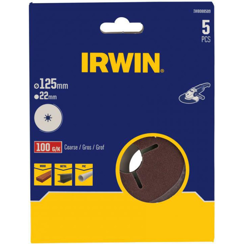 Irwin KRĄŻEK FIBROWY 125mm, otwór 22mm, P100 /5szt.