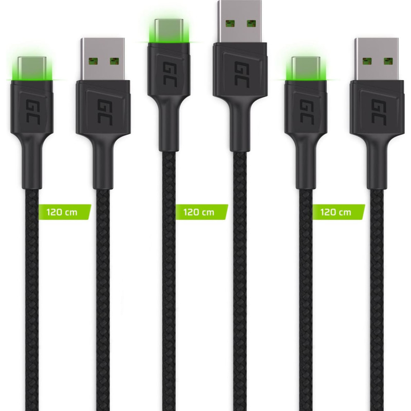 Green Cell Kabel USB Green Cell USB-A - USB-C 1.2 m Czarny (KABGCSET02)