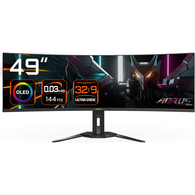 Gigabyte AORUS CO49DQ, gaming monitor - 49 - black, DQHD, curved, USB-C, AMD Free-Sync Premium Pro, 144Hz panel
