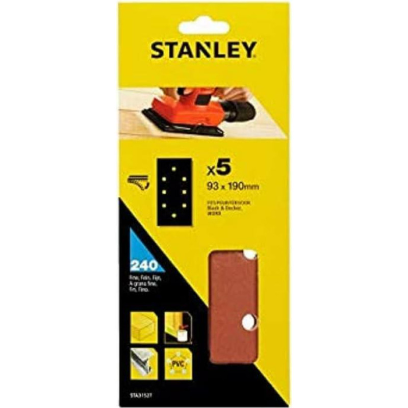 Stanley STA.PAPIER ŚCIERNY 93mm x 190mm MIX /5szt. 8 OTWORÓW NA RZEP