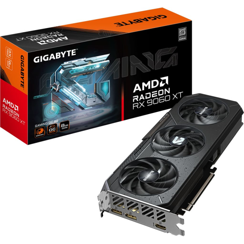 Gigabyte Graphics Card|GIGABYTE|AMD Radeon RX 9060 XT|8 GB|GDDR6|128 bit|PCIE 5.0 16x|Triple slot Fansink|1xHDMI|2xDisplayPort|GV-R9060XTGAMINGOC-8GD