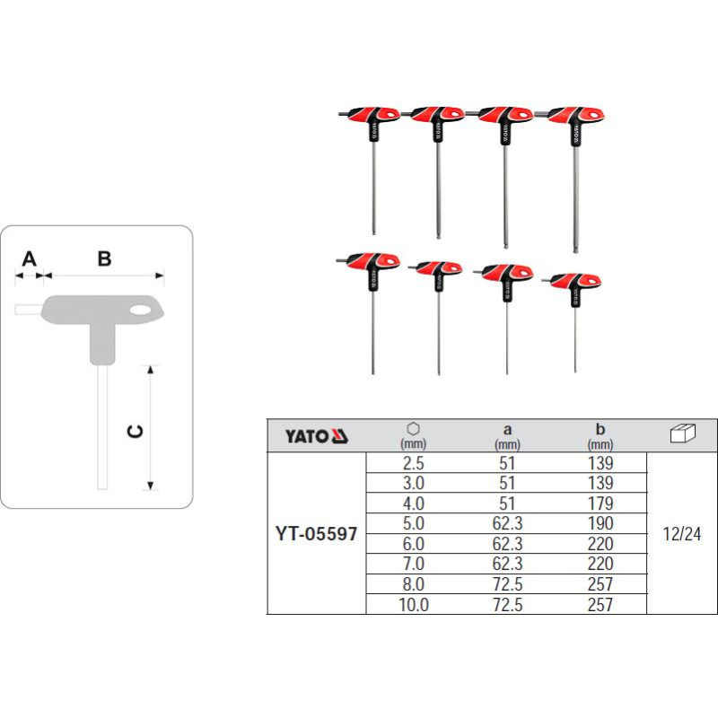 Yato KLUCZE IMBUSOWE/HEX Z RĘKOJEŚCIĄ KOMPLET 8 elem. 2,5/3/4/5/6/7/8/10mm KULA