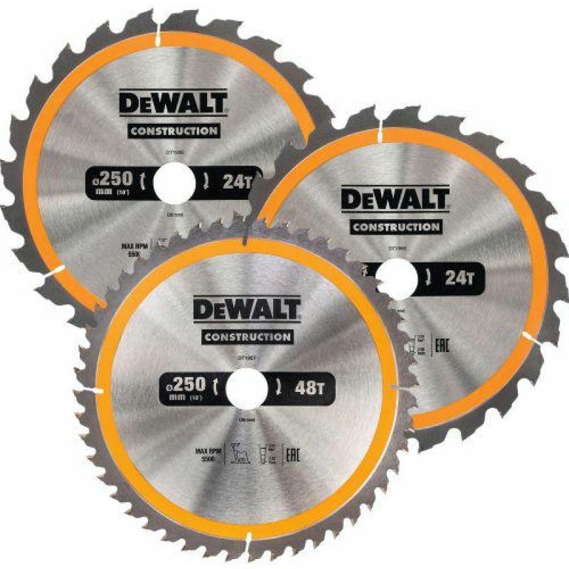 Dewalt PIŁA TARCZOWA EX KPL. 3szt. 250mm 2x24z, 1x48z DT1963