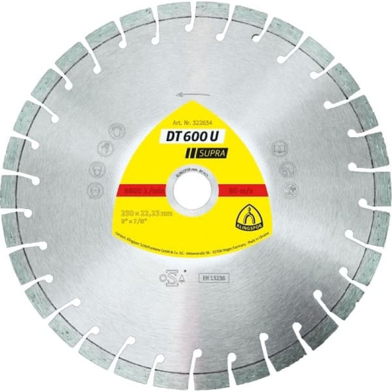 Klingspor TARCZA DIAMENTOWA SEGMENTOWA 125mm x 2,4mm x 22,2mm SUPRA DT600U, BETON ZBROJONY