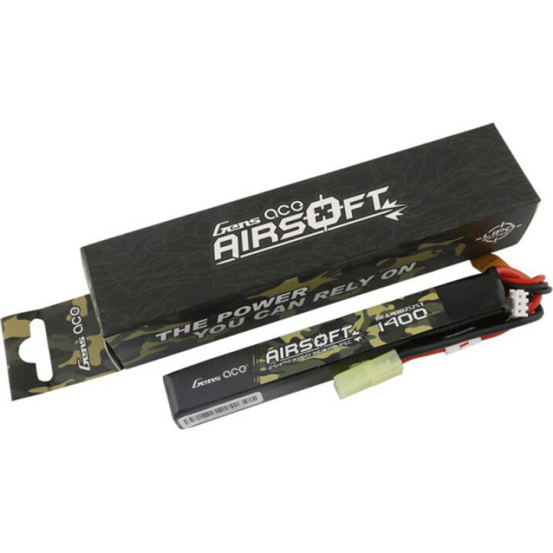 Gens Ace 25C 1400mAh 2S1P 7.4V Airsoft Gun Lipo Battery with mini Tamiya Plug