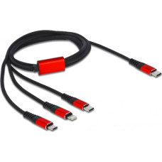 Delock USB charging cable, USB-C plug > Micro-USB + USB-C + Lightning plug (black/red, 1 meter, sleeved, only charging function)