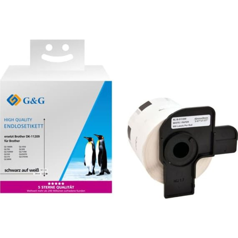 G&G Etiketten 29mm x 62mm sw-ws Komp. m. Brother DK-11209