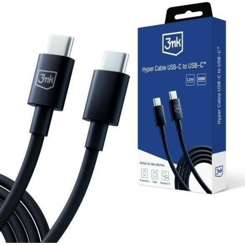 3MK Kabel USB 3MK USB-C - USB-C 1.2 m Czarny (5903108541220)