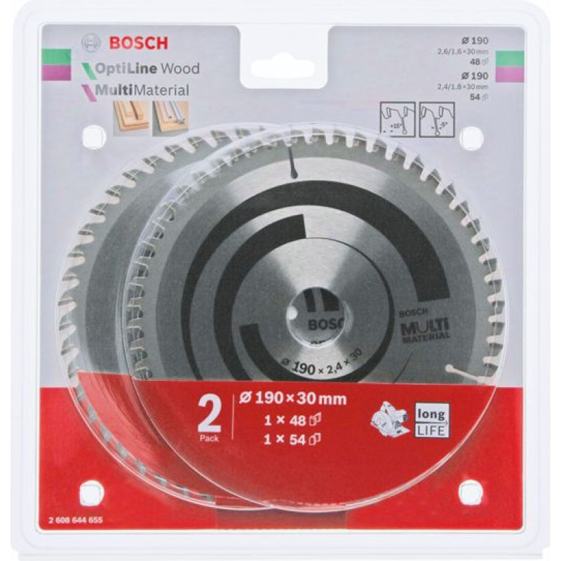 Bosch 1x Optiline Wood + 1x Multi Material Saw Blade Set