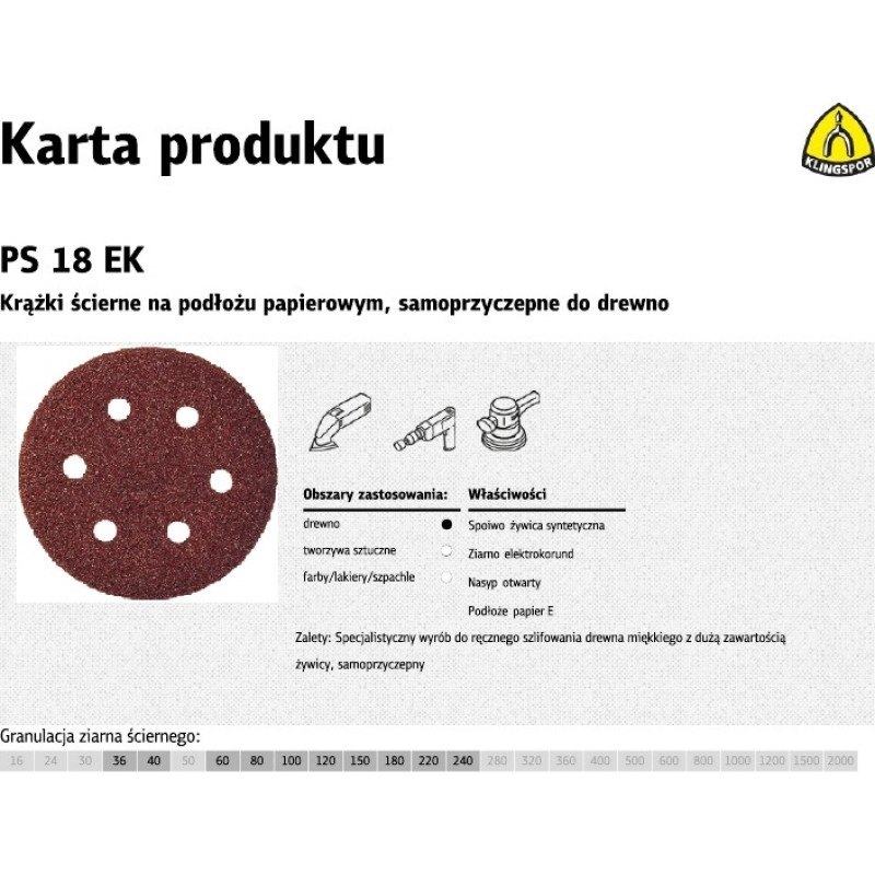 Klingspor KRĄŻEK ŚCIERNY SAMOPRZYCZEPNY 150mm  PS18EK gr.150 GLS3 /50szt.