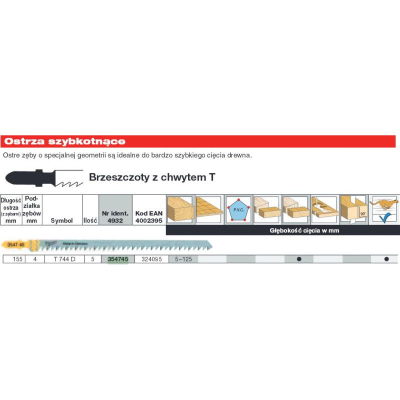 Milwaukee BRZESZCZOT DO WYRZYNARKI T744D 155mm KOMPLET - 5szt. DO DREWNA SZYBKIE CIĘCIE