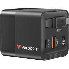 Verbatim Gan Charger 65W 2xUSB-C PD,1xUSB-A, retrac. Cable  32217