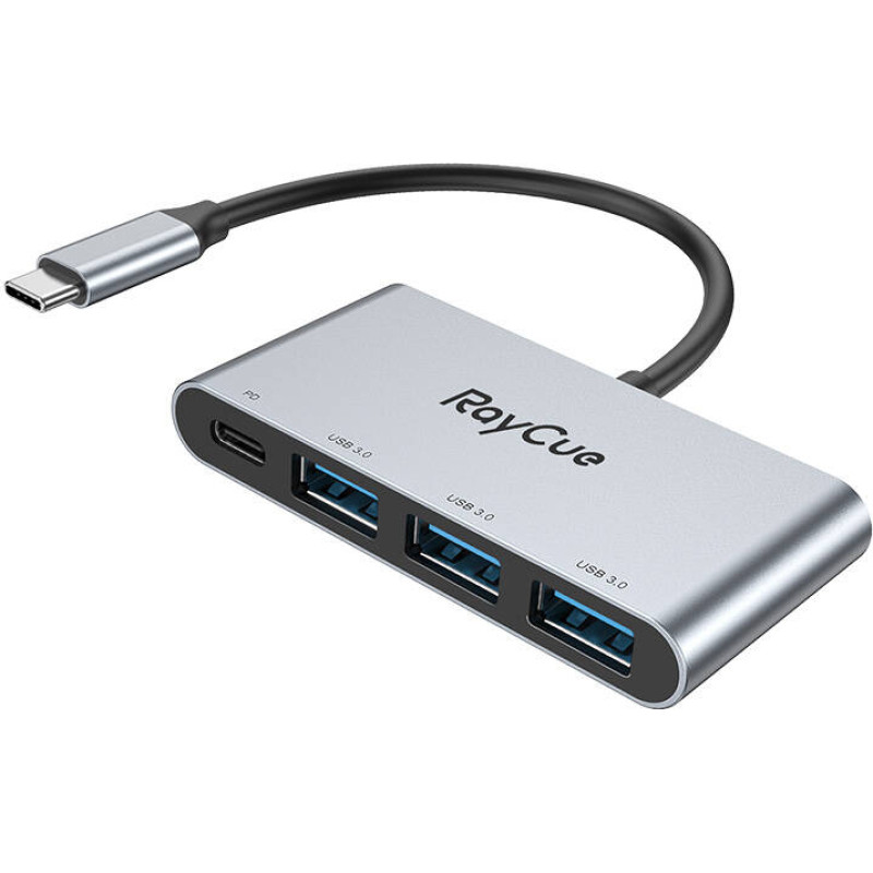 Raycue 4-in-1 hub USB-C to 3x USB-A 3.0 5Gbps + PD 3.0 100W (gray)