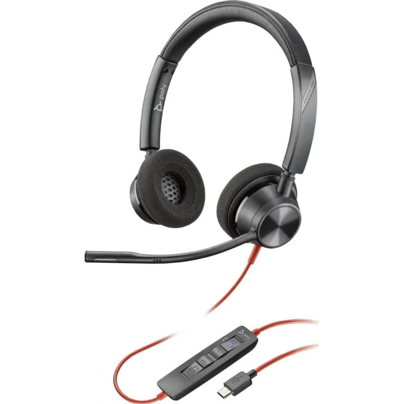 HP Poly Blackwire 3320 USB-C stereo headset + USB-C/A adapter (black)