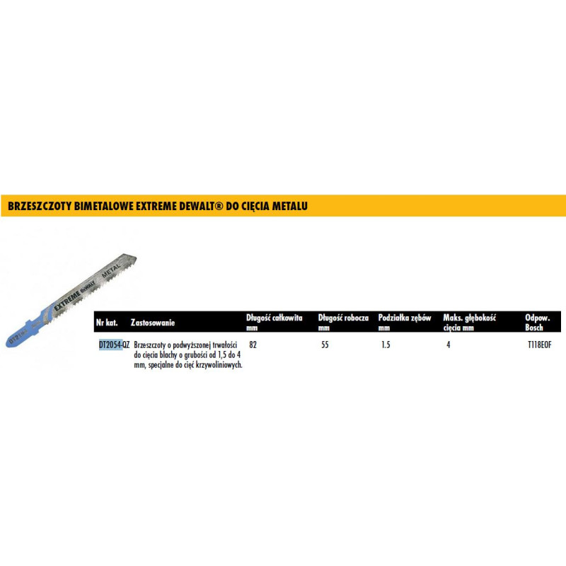 Dewalt BRZESZCZOT DO WYRZYNARKI  82x4mm T118OF METAL /5szt.