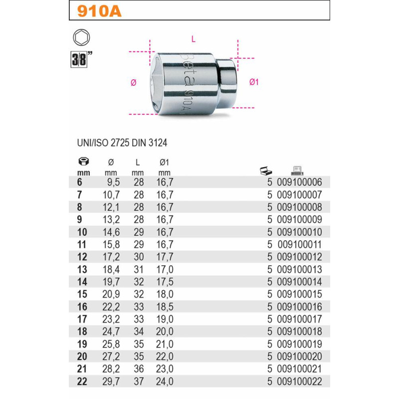 Beta SOCKET 3/8X 8MM