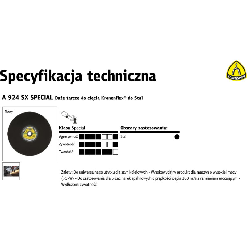 Klingspor TARCZA DO CIĘCIA METALU 350mm x 4,0mm x 25,4mm A924SX  Special DO SZYN KOLEJOWYCH