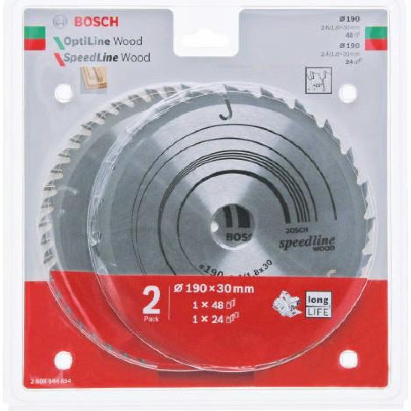 Bosch CIRCULAR SAW OPTILINE TWINPACK FOR WOOD 190X2,6/1,6X30X48T + SPEEDLINE WOOD 190X2,4/1,8X30X24T