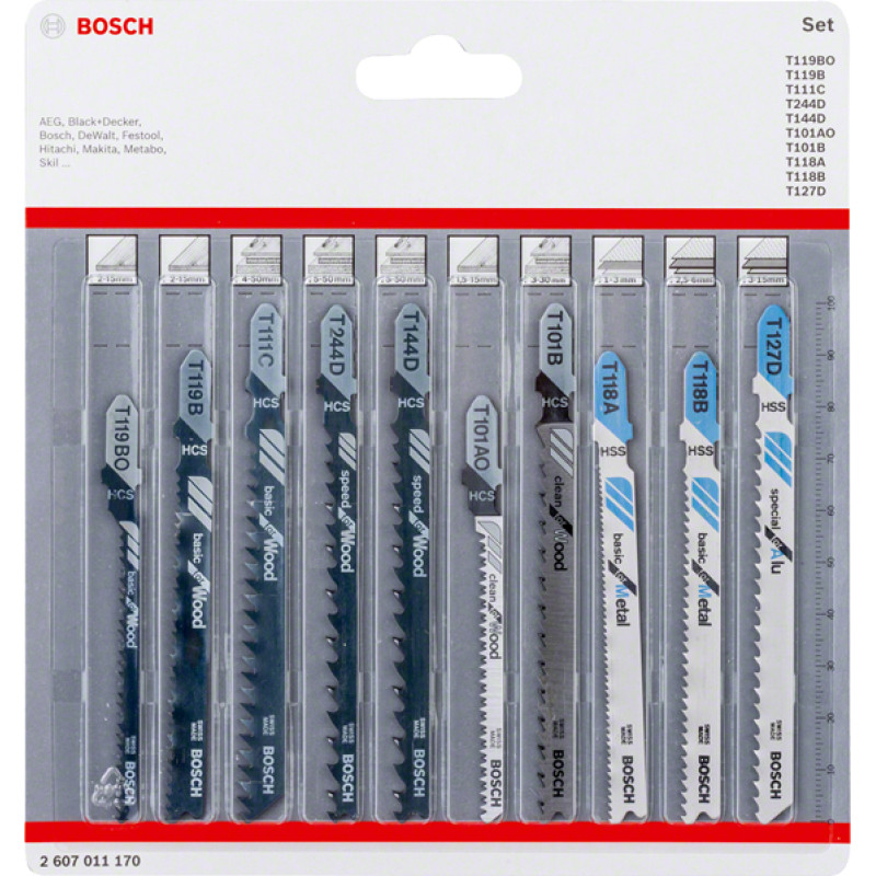 Bosch JIGSAW BLADE T SHANK SET WOOD/METAL 10PCS