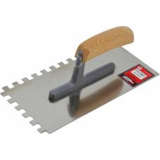 Awtools AW STAINLESS STEEL PLASTERING TROWEL 270mm/ 12mm NOTCHED/ WOODEN HANDLE & NYLON SHANK