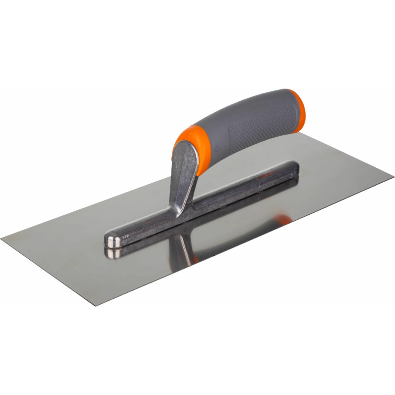 Awtools AW STAINLESS STEEL PLASTERING TROWEL 280mm/ RUBBER HANDLE & ALU SHANK BLACK LINE