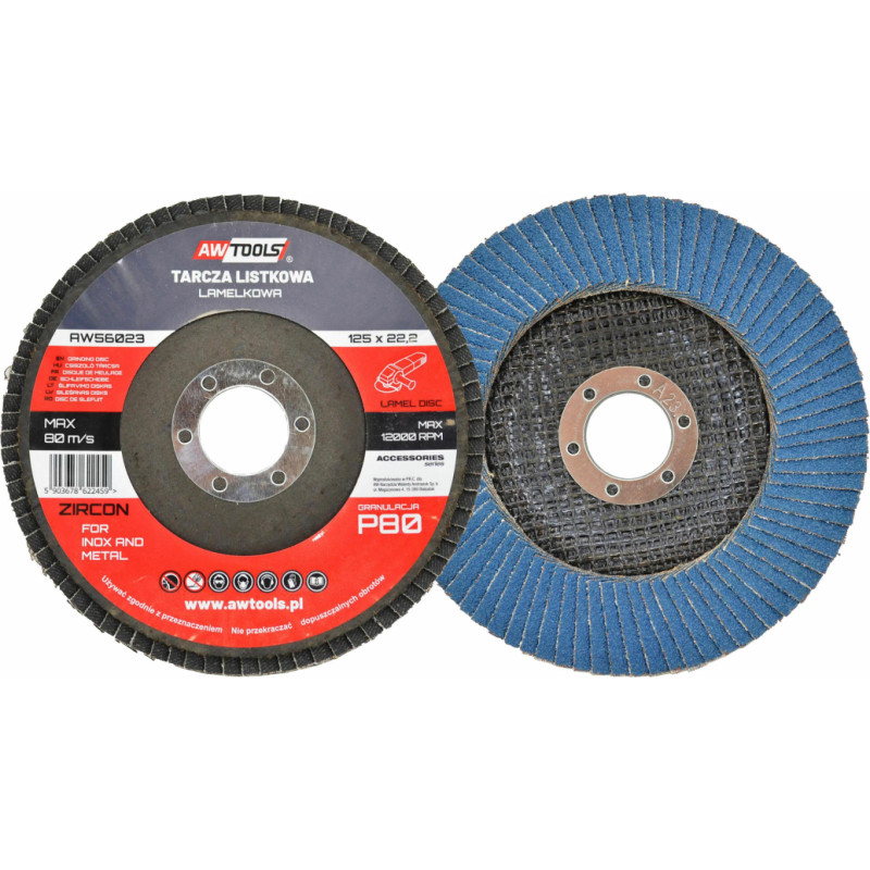 Awtools AW ABRASIVE FLAP DISC ZIRCON 125mm P150/ INOX & METAL