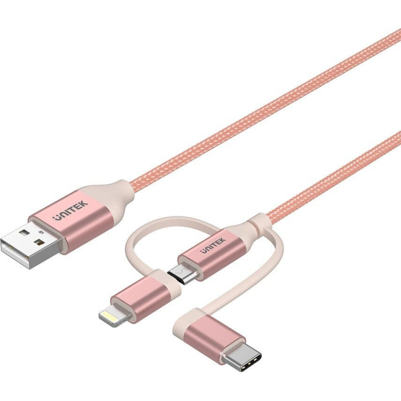 Unitek USB cable Unitek USB-A - USB-C + microUSB + Lightning 1 m Pink (Y-C4036ARG)