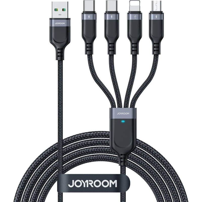 Joyroom USB cable Joyroom USB-A - 2x USB-C + Lightning + microUSB 1.2 m Black (JYR776)
