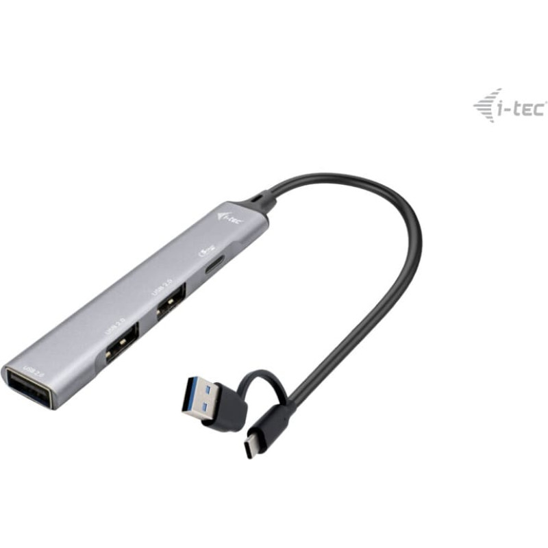 I-Tec CAHUBMETALMINI4 interfeisa centrmezgls USB 3.2 Gen 1 (3.1 Gen 1) Type-A + Type-C 5000 Mbit/s Sudrabs