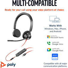 Poly HP Poly Blackwire 3325M USB-C Stereo Headset + 3.5mm Jack + USB-C/A Adapter (Black, Certified for Microsoft Teams)