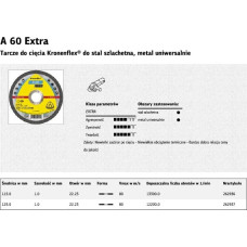 Klingspor TARCZA DO CIĘCIA METALU 125mm x 1,0mm x 22,2mm  A60 Extra