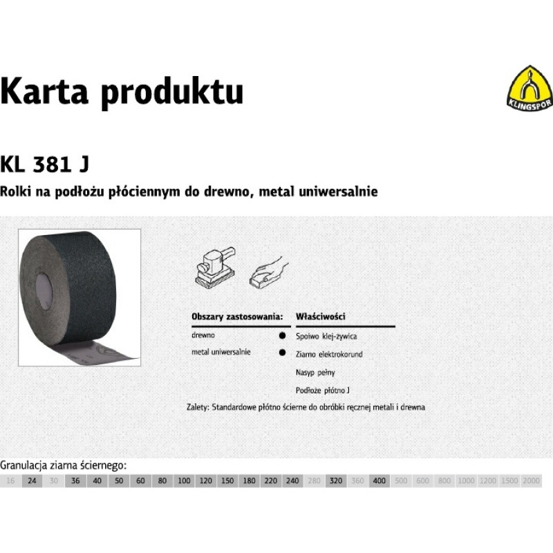 Klingspor ROLKA NA PODŁOŻU PŁ&Oacute;CIENNYM KL381J 150mm gr. 40  (30mb)