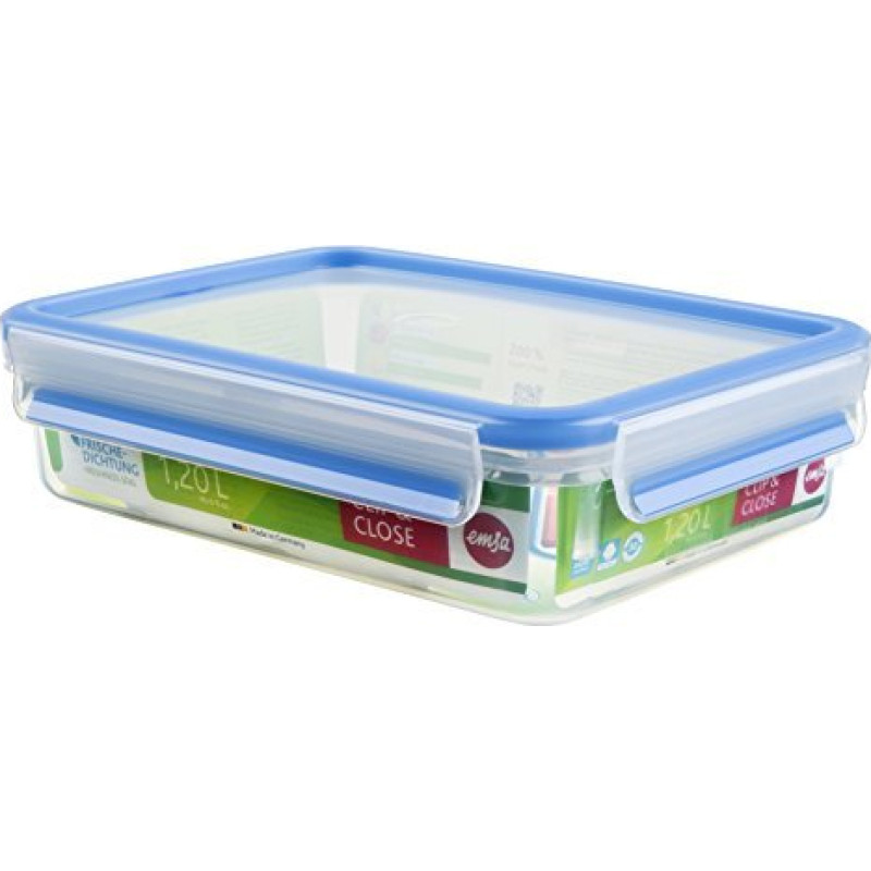 Emsa Clip & Close Frischhaltedosen (transparent / blue, 1.2 liters, classical format)