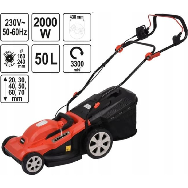 Yato KOSIARKA ELEKTRYCZNA 2000W 430mm 50L