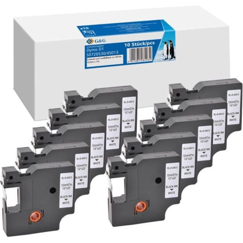 G&G 10x G&G Schriftband 12mm x 7m sw Komp m. Dymo D1/ 45013/ S0720530
