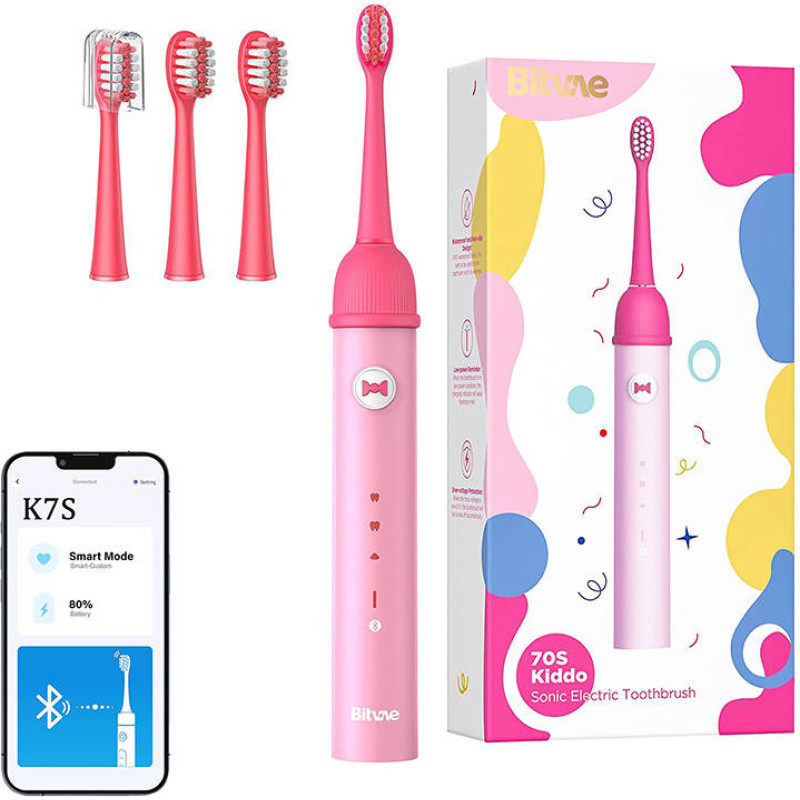 Bitvae Sonic toothbrush with app for kids and tips set  Bitvae K7S (pink)