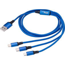 Akyga USB cable Akyga USB-A - USB-C + microUSB + Lightning 1.2 m Blue (AK-USB-27)