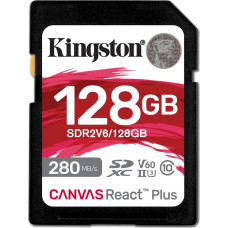 Kingston Canvas React Plus 128GB SDXC Memory Card (Black, UHS-II U3, Class 10, V60, A1)