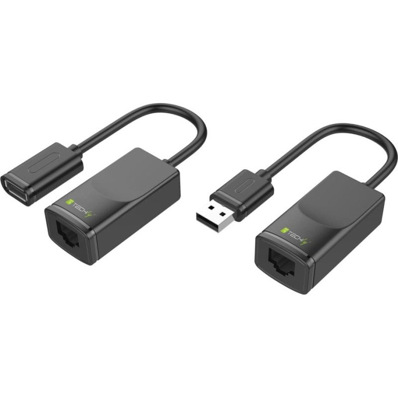 Techly IUSB-EXTENDTY2 kabeļu spraudņu pāreja RJ-45 USB 2.0 Type-A Melns