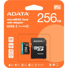Adata MEMORY MICRO SDXC 256GB W/AD./AUSDX256GUI3V30SA2-RA1 ADATA