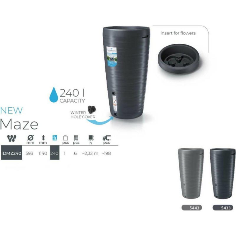 Prosperplast POJEMNIK NA DESZCZ&Oacute;WKĘ 240L ANTRACYT MAZE