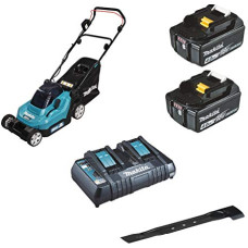 Makita cordless lawn mower DLM382PM2, 36Volt (2x18V) (blue / black, 2x Li-ion battery 4.0Ah)