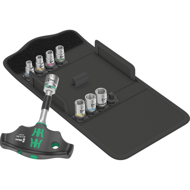 Wera Kraftform Kompakt 400 RA Set 2, with ratchet function, socket wrench (black/green, 1/4, 9 pieces, with ball lock)