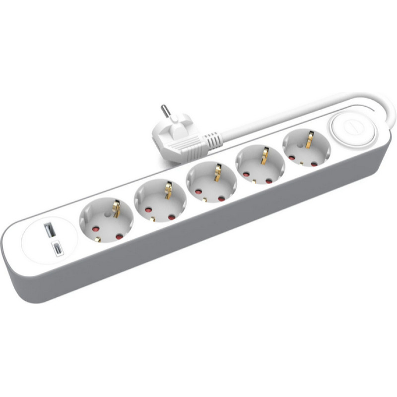 Plast-Rol PLASTROL PRZEDŁUŻACZ DOMOWY 5x GNIAZD 3m Z WYŁĄCZNIKIEM 1x USB-A 1x USB-C
