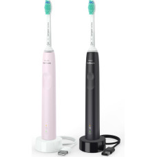 Philips Sonicare 3100 Series HX3675/15, Electric Toothbrush (black/pink, 2x Electric Sonic Toothbrushes - Black/Pink)