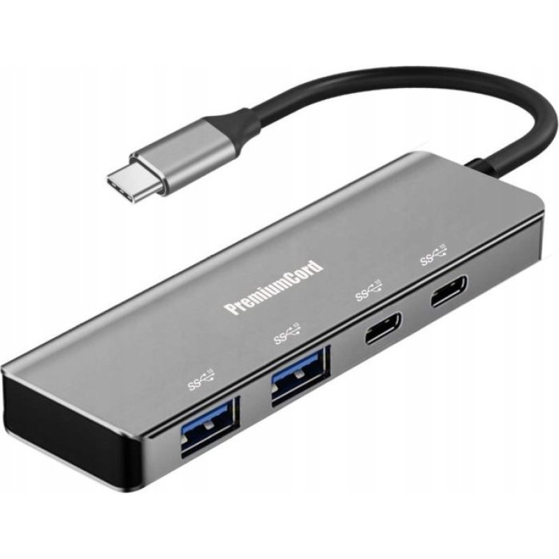 Premiumcord HUB USB PremiumCord PREMIUMCORD Hub USB-C na 2x USB 3.2 Typ-C +2x USB 3.2, 5G SuperSpeed, Aluminum